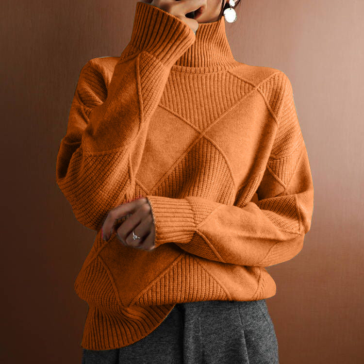 Loose High Collar Warm Sweater Solid Color Knitted Women