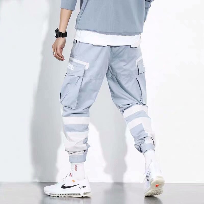 Stitching Contrast Color Hip-Hop Overalls Men'S Trend Loose And Wild Tie-Footed National Tide Casual Harem Pants