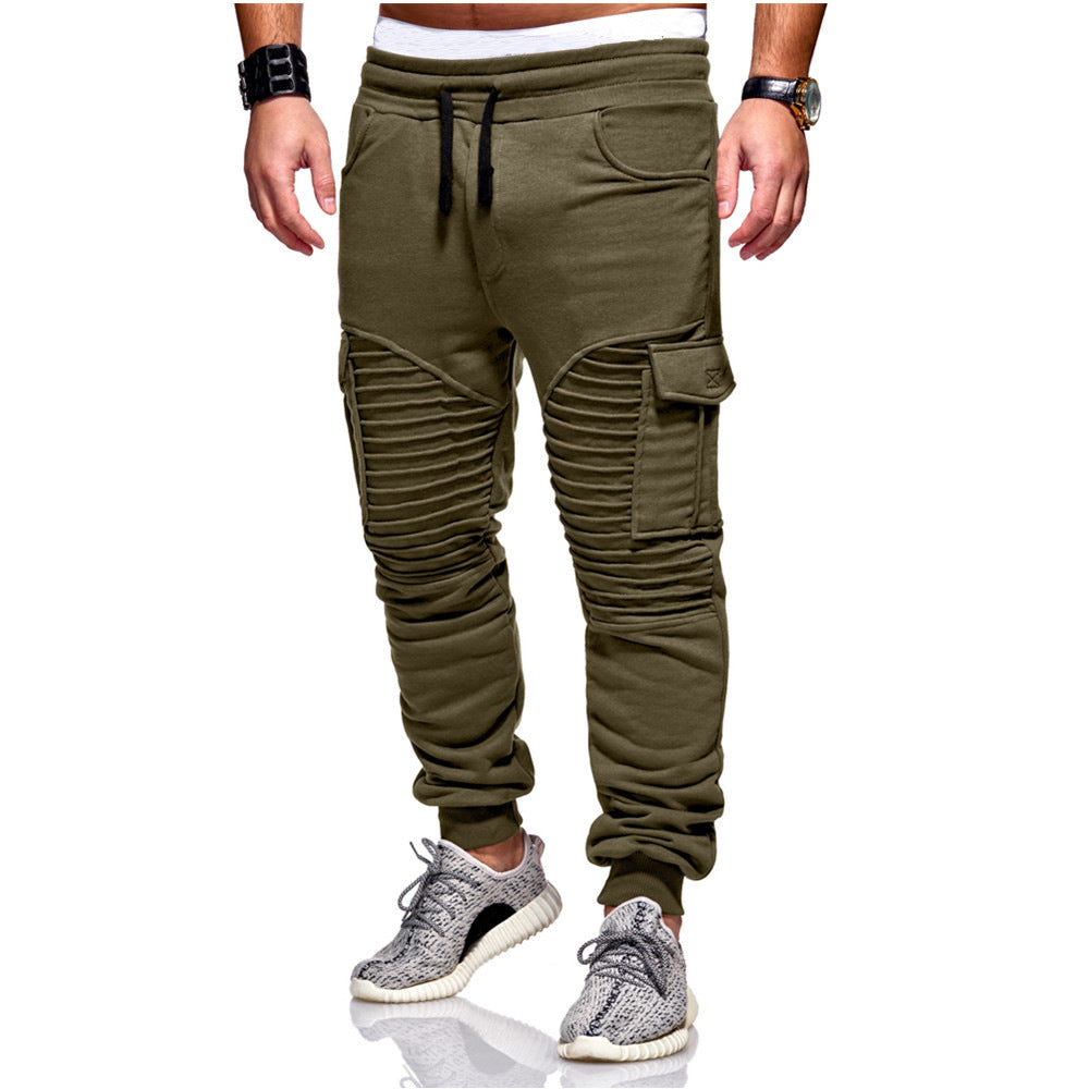 Men's Pleated Stitching Fitness Pants With Large Side Pockets