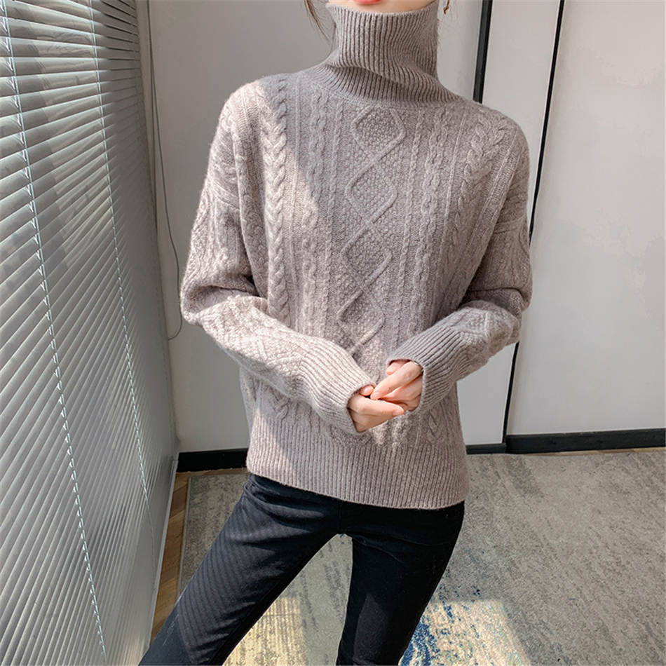 Autumn And Winter High Neck Cashmere Sweater Women Lazy Thick Plus Size Twisted Sweater