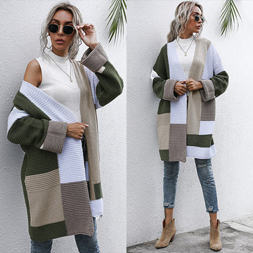 New Women Knitted Cardigans Lazy Style Color Matching