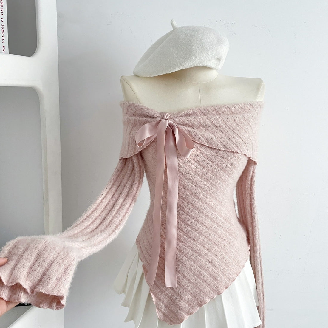 Off-shoulder Bow Lazy Sweater Women