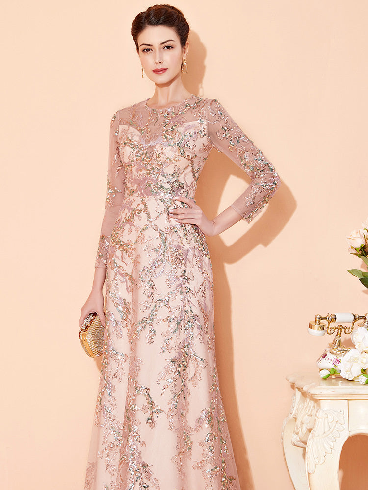 Elegant Long Evening Dress With Long Sleeves