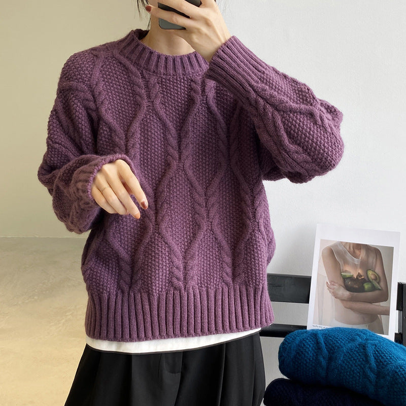 Retro Purple Soft Glutinous Twist Sweater Women for Autumn and Winter Wear