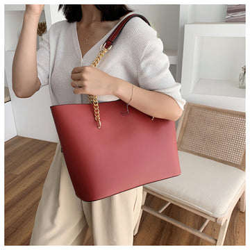 Korean Style Ladies Chain Bag Tote Brown Handbag