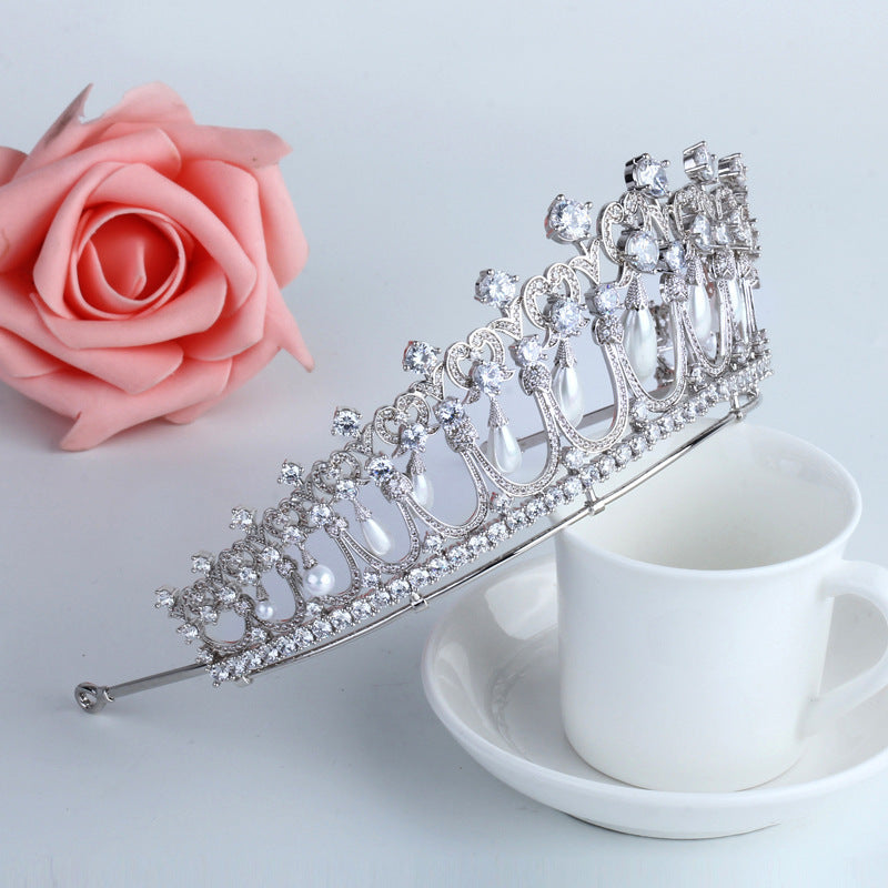 Hair Accessories Bridal Wedding Zircon Crown Pearl Tears Wedding Tiara