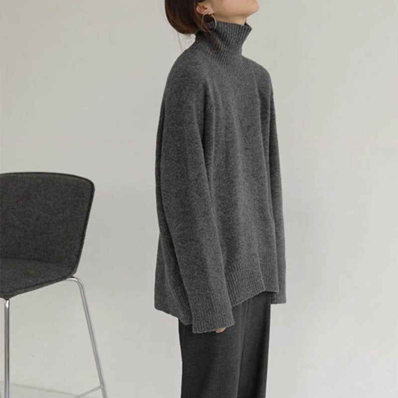 Korean Style Gray Lazy Turtleneck Sweater Women