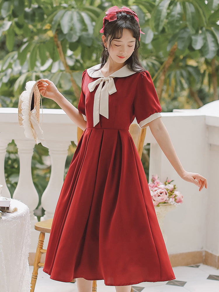 Women's New Sweet French Waist Red Dress