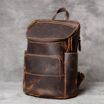 Retro Crazy Horse Leather Backpack For Men And Women