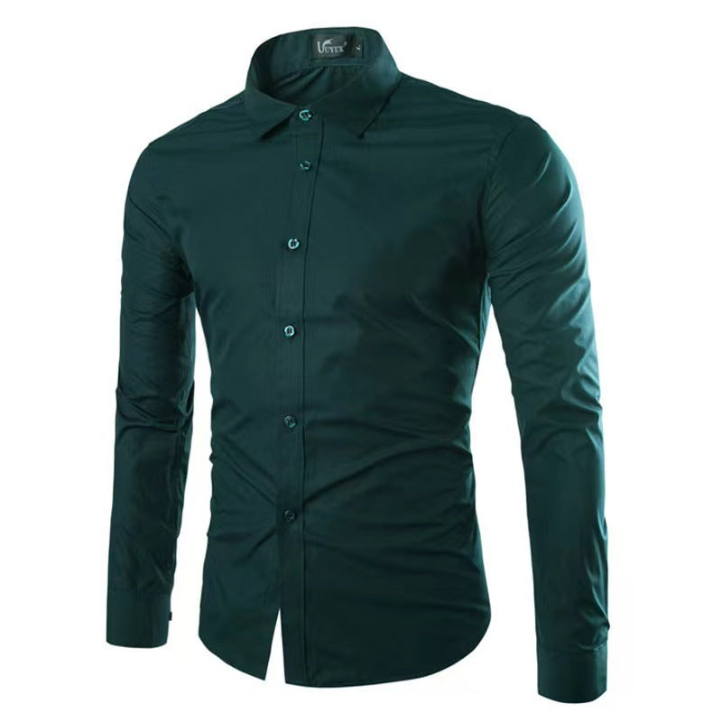 Casual Polo Collar Ironing Free Long Sleeves Shirt For Men