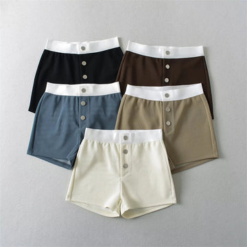 Hot Girl Sweet Cool Style Color Matching High Waist Three-button Casual Shorts Fashion Outerwear Home Wide Leg Hot Pants