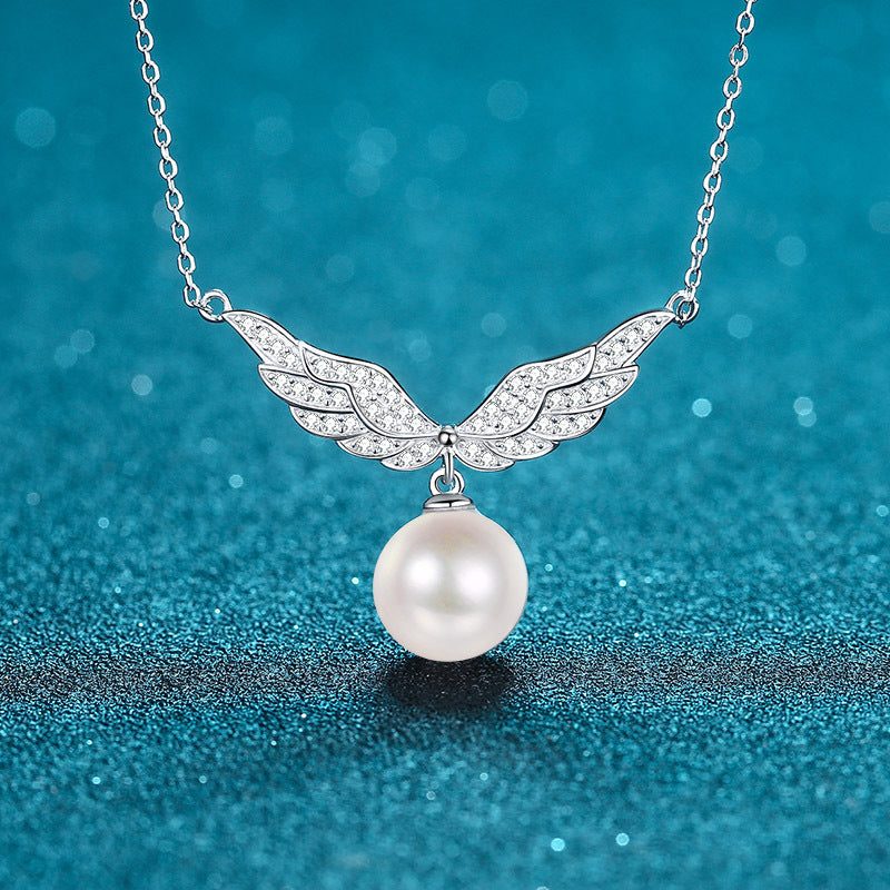 Flawless Pearl Angel Wings Mosonite Necklace