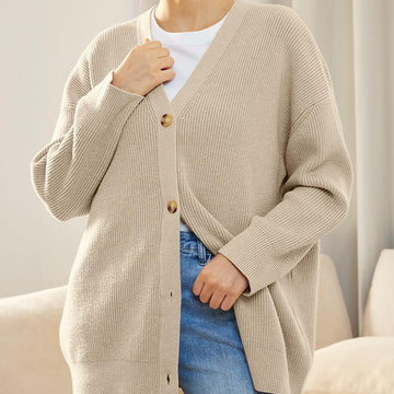 Simple All-match Knitted Cross-border Women's Clothing Amazon Collar Decorated With Buttons Solid Color Sweater For Women