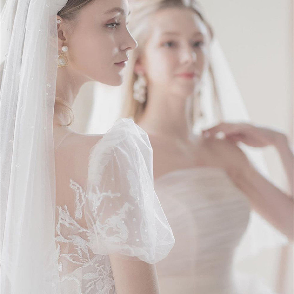 Bubble Sleeved Minimalist Wedding Dress