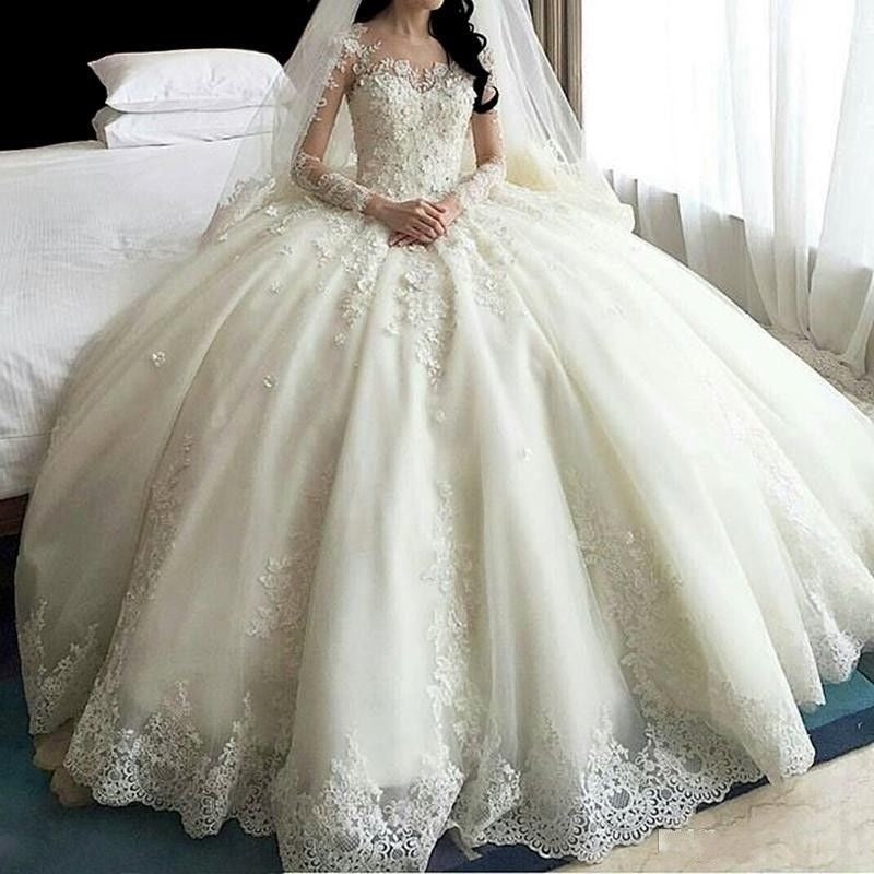 Sexy Long Sleeve Wedding Dress Princess Button Back