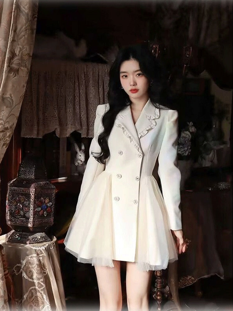 Pengpeng White Suit Dress Waist Up Fairy Short Skirt